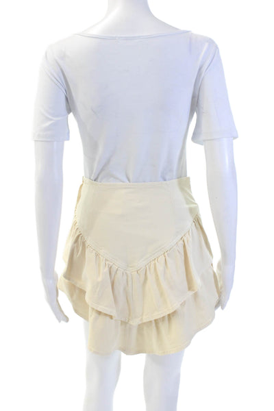 Mother Womens Denim Zip Up Ruffle Mini Skirt Beige Size 27