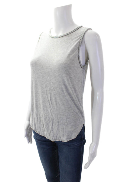 Haute Hippie Womens Beaded Trim Detail Tank Top Blouse Light Gray Size XS