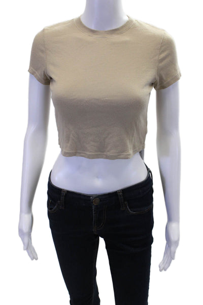 Cotton Citizen Womens Short Sleeve Ribbed Crop Top Beige Size S