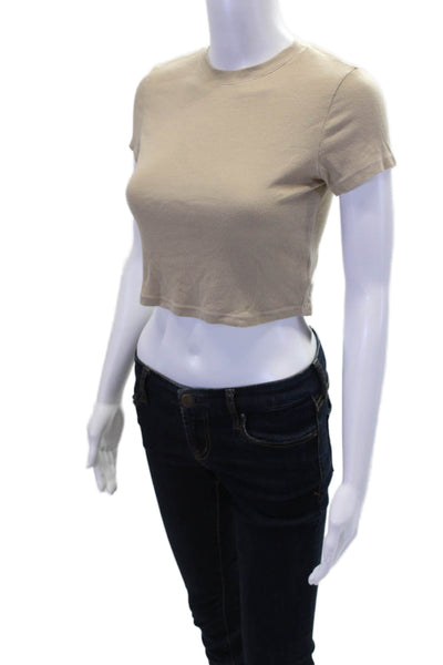 Cotton Citizen Womens Short Sleeve Ribbed Crop Top Beige Size S