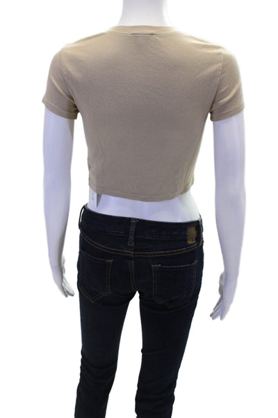 Cotton Citizen Womens Short Sleeve Ribbed Crop Top Beige Size S