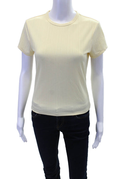 Frame Womens Short Sleeve Crewneck Ribbed T Shirt Butter Yellow Size S
