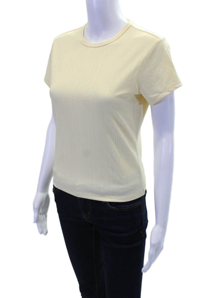Frame Womens Short Sleeve Crewneck Ribbed T Shirt Butter Yellow Size S