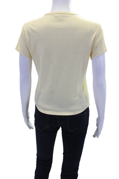 Frame Womens Short Sleeve Crewneck Ribbed T Shirt Butter Yellow Size S