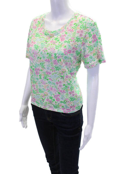 Love Shack Fancy Womens Cotton Short Sleeve Floral Crop Top Green Size XS