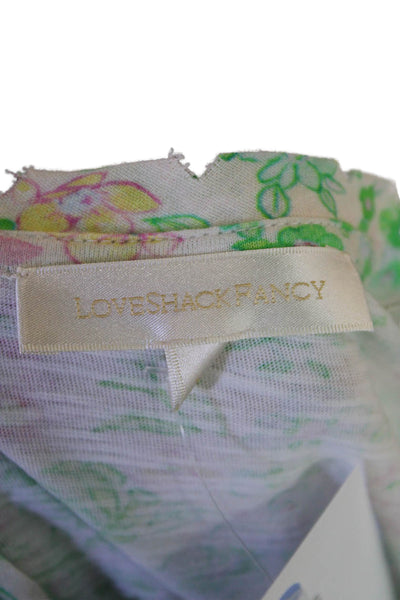 Love Shack Fancy Womens Cotton Short Sleeve Floral Crop Top Green Size XS