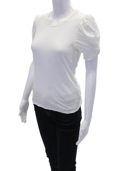 ALC Womens Cotton Short Puff Sleeve Crewneck T Shirt White Size S