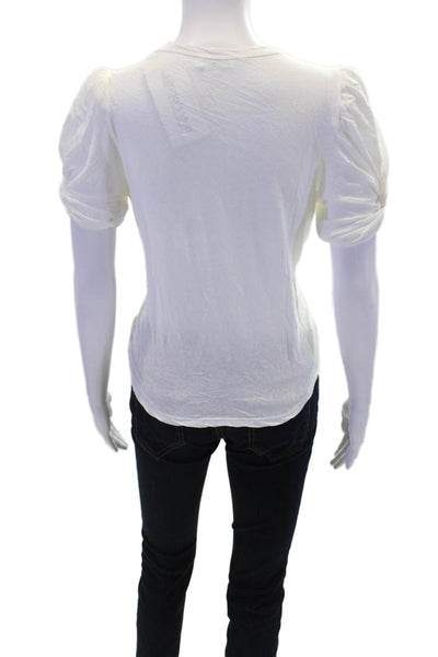 ALC Womens Cotton Short Puff Sleeve Crewneck T Shirt White Size S