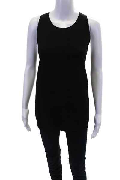 Vince Womens Textured Round Neck Sleeveless Sleek Blouse Tank Black Size L