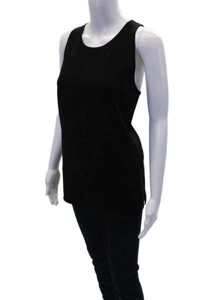 Vince Womens Textured Round Neck Sleeveless Sleek Blouse Tank Black Size L