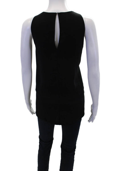 Vince Womens Textured Round Neck Sleeveless Sleek Blouse Tank Black Size L