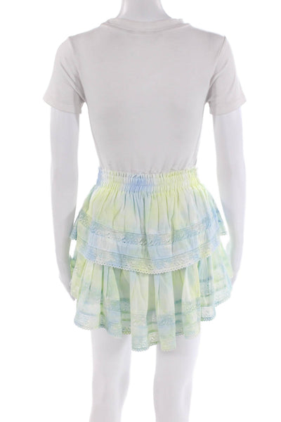 Love Shack Fancy Womens Tiered A Line Skirt Blue Yellow Cotton Size Extra Small