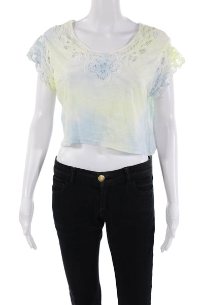 Love Shack Fancy Womens Tie Dye Print Shirt Blue Yellow Cotton Size Small