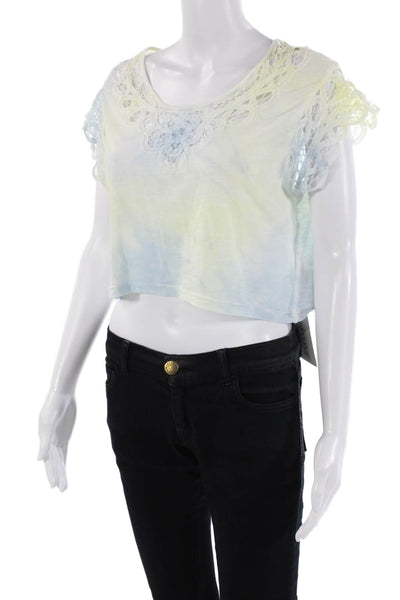 Love Shack Fancy Womens Tie Dye Print Shirt Blue Yellow Cotton Size Small