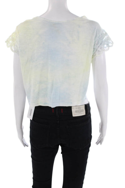Love Shack Fancy Womens Tie Dye Print Shirt Blue Yellow Cotton Size Small
