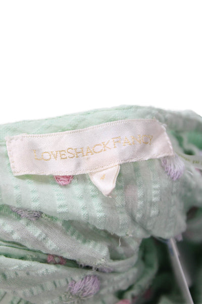 Love Shack Fancy Womens Puff Sleeve Floral Embroidered Top Mint Green Size 4