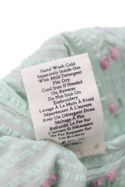 Love Shack Fancy Womens Puff Sleeve Floral Embroidered Top Mint Green Size 4