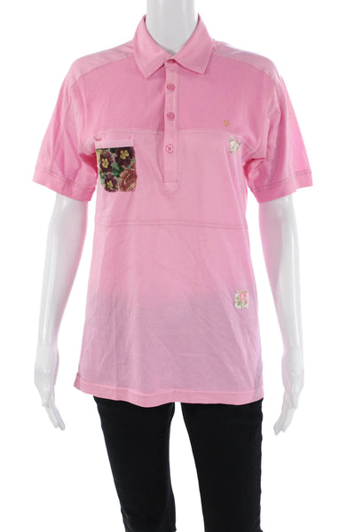 Farah Womens Short Sleeve Open Knit Trim Polo Shirt Pink Cotton Size Small