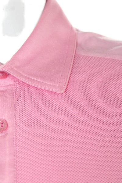 Farah Womens Short Sleeve Open Knit Trim Polo Shirt Pink Cotton Size Small