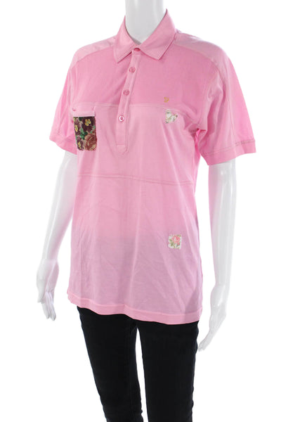 Farah Womens Short Sleeve Open Knit Trim Polo Shirt Pink Cotton Size Small