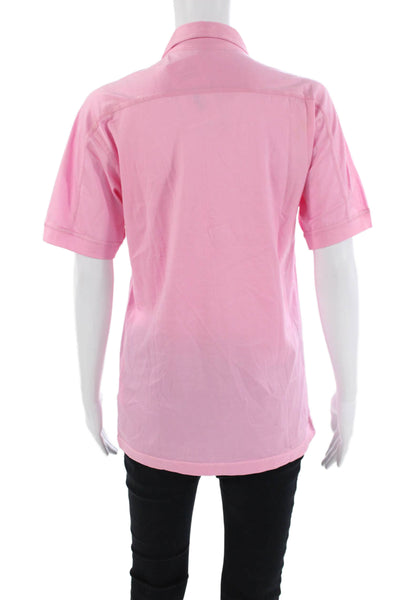 Farah Womens Short Sleeve Open Knit Trim Polo Shirt Pink Cotton Size Small