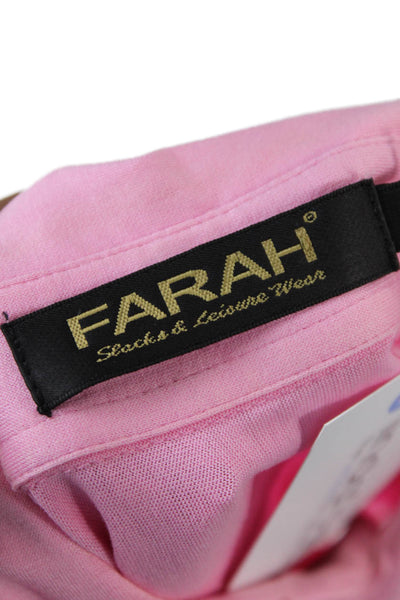 Farah Womens Short Sleeve Open Knit Trim Polo Shirt Pink Cotton Size Small