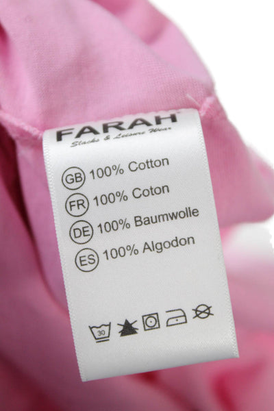 Farah Womens Short Sleeve Open Knit Trim Polo Shirt Pink Cotton Size Small