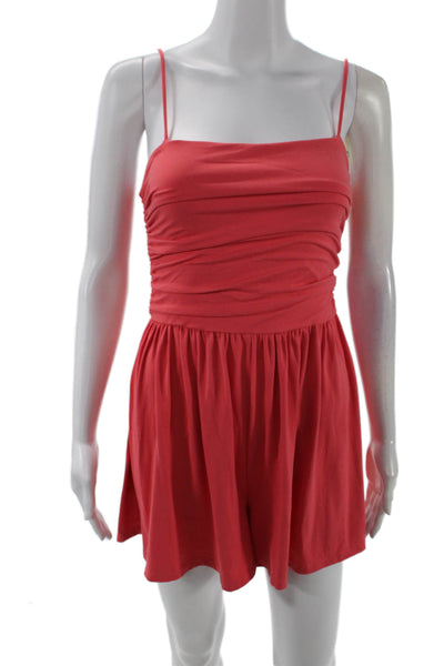 Susana Monaco Womens Spaghetti Strap Square Neck Ruched Romper Pink Size Small