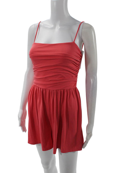Susana Monaco Womens Spaghetti Strap Square Neck Ruched Romper Pink Size Small