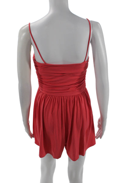 Susana Monaco Womens Spaghetti Strap Square Neck Ruched Romper Pink Size Small