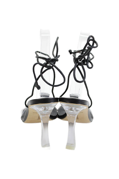 Larroudé Womens Gloria Heeled Sandals - Clear/ Black Size 5