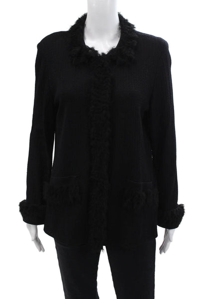 Misook Womens Textured Long Sleeve Lined Knit Fitted Blouse Black Size M