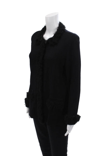 Misook Womens Textured Long Sleeve Lined Knit Fitted Blouse Black Size M