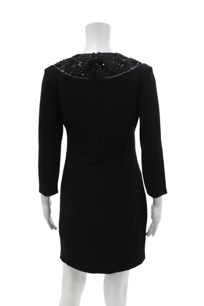 Talbot Runhof Womens Beaded Long Sleeves Ruched Sheath Dress Black Size 8