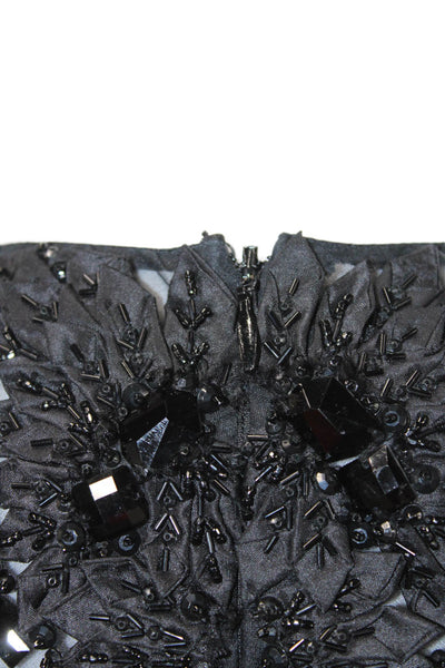 Talbot Runhof Womens Beaded Long Sleeves Ruched Sheath Dress Black Size 8