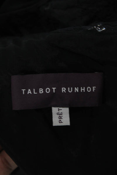 Talbot Runhof Womens Beaded Long Sleeves Ruched Sheath Dress Black Size 8