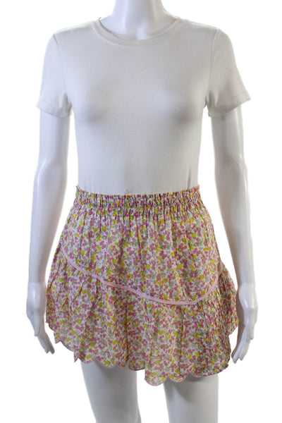 Love Shack Fancy Womens Floral Print A Line Skirt Pink Yellow Cotton Size Small