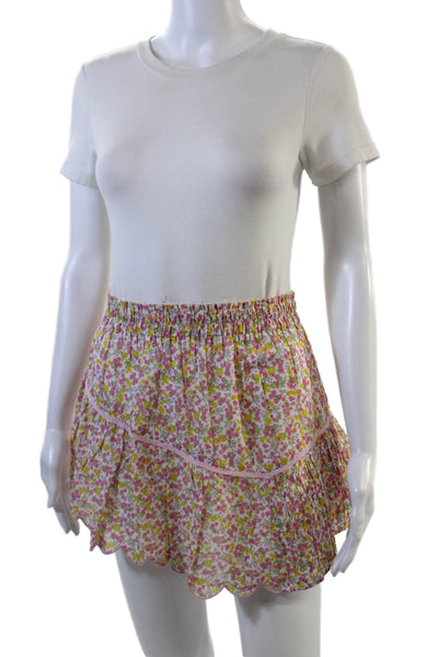 Love Shack Fancy Womens Floral Print A Line Skirt Pink Yellow Cotton Size Small
