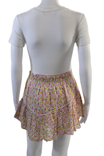 Love Shack Fancy Womens Floral Print A Line Skirt Pink Yellow Cotton Size Small
