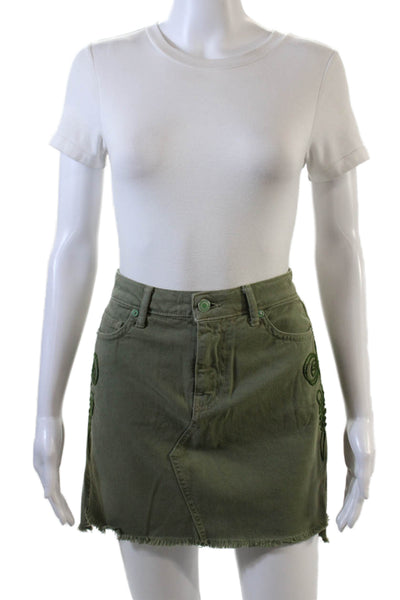 Sandrine Rose Barneys New York Womens Denim Embroidered Raw Hem Skirt Green Size