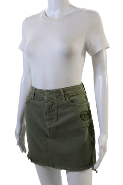 Sandrine Rose Barneys New York Womens Denim Embroidered Raw Hem Skirt Green Size