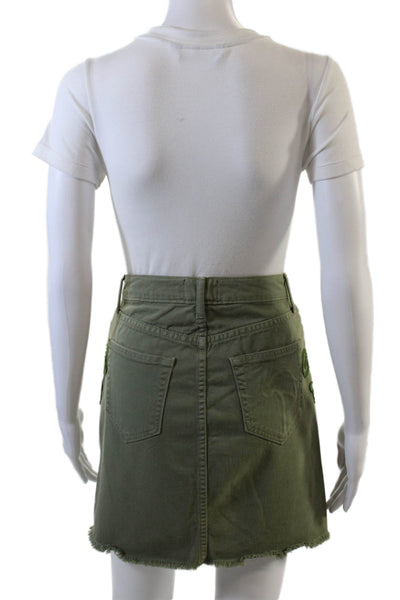 Sandrine Rose Barneys New York Womens Denim Embroidered Raw Hem Skirt Green Size