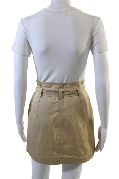 Intermix Womens Belted Front Zipper Mini Skirt Khaki Beige Cotton Size 2
