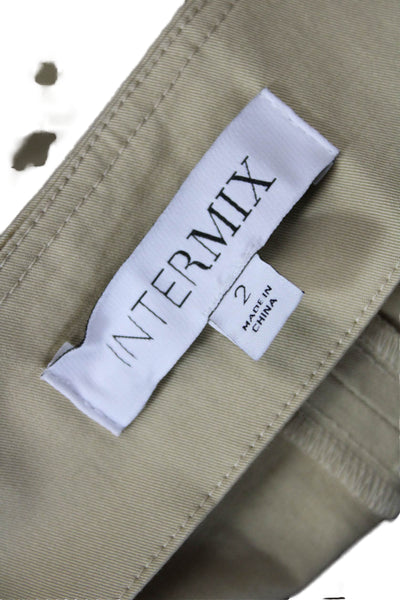 Intermix Womens Belted Front Zipper Mini Skirt Khaki Beige Cotton Size 2