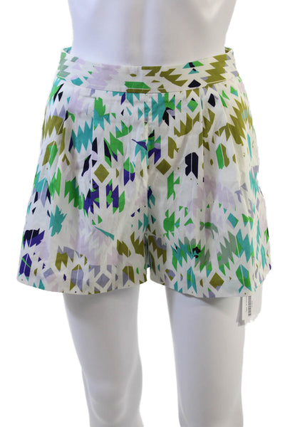 Milly Womens Geometric Print High Rise Shorts Multi Colored Cotton Size 0
