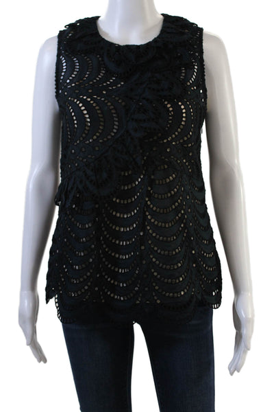 Marc By Marc Jacobs Womens Eyelet Ruffled Tank Top Navy Blue Black Size 6