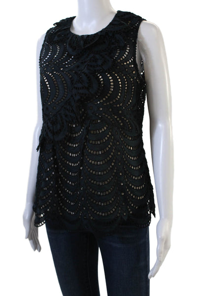 Marc By Marc Jacobs Womens Eyelet Ruffled Tank Top Navy Blue Black Size 6