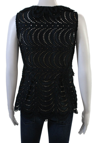 Marc By Marc Jacobs Womens Eyelet Ruffled Tank Top Navy Blue Black Size 6