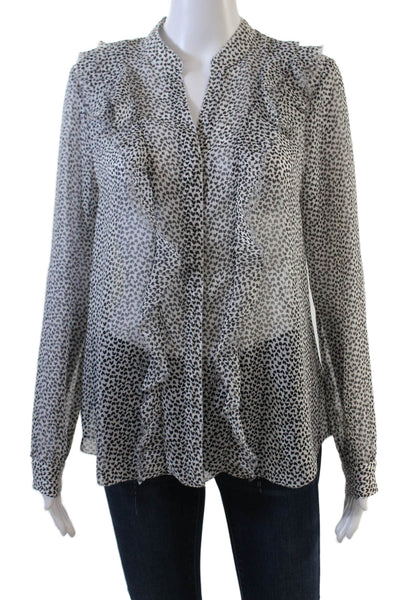 L'Agence Womens Heart Print Button Down Ruffled Blouse White Black Size Small