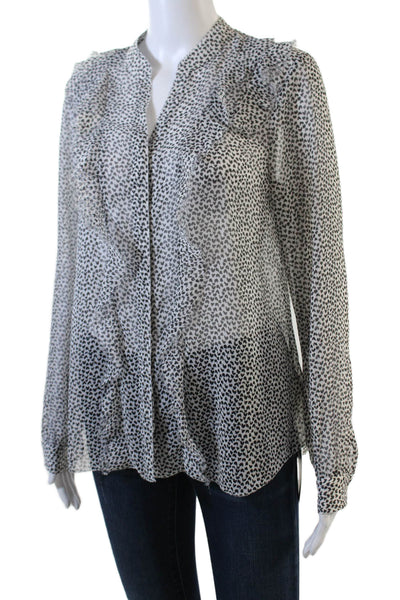 L'Agence Womens Heart Print Button Down Ruffled Blouse White Black Size Small
